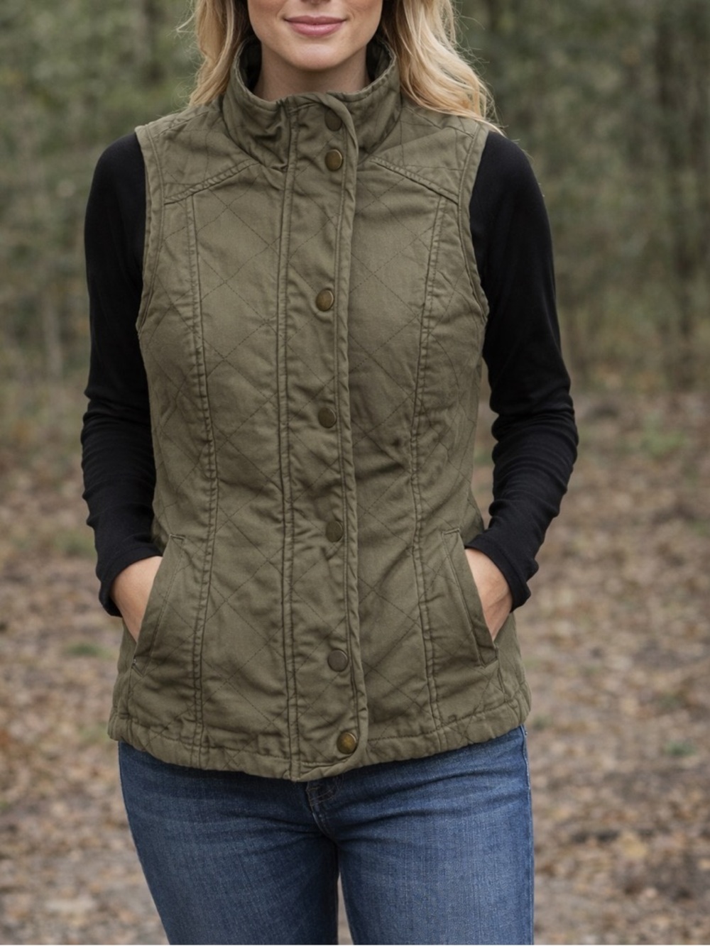 Magellan Outdoors Quilted Sleeveless Vest in Olive